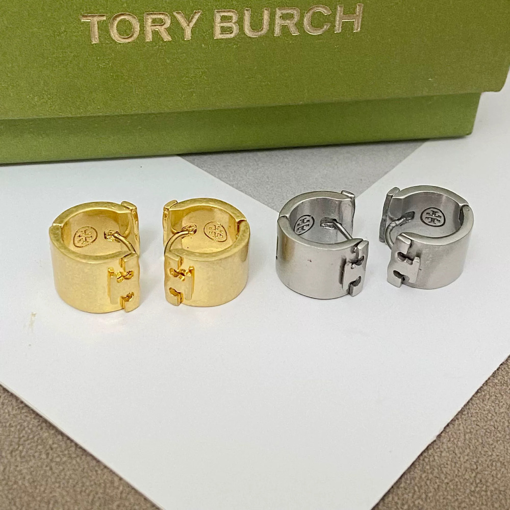 Tory Burch Geometric Letter Inlaid Metal Earrings